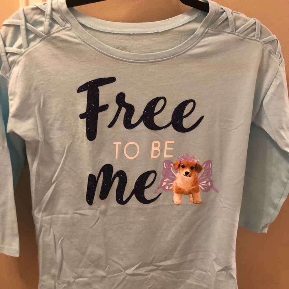 Justice long sleeve tee glitter dog NWOT lt blue